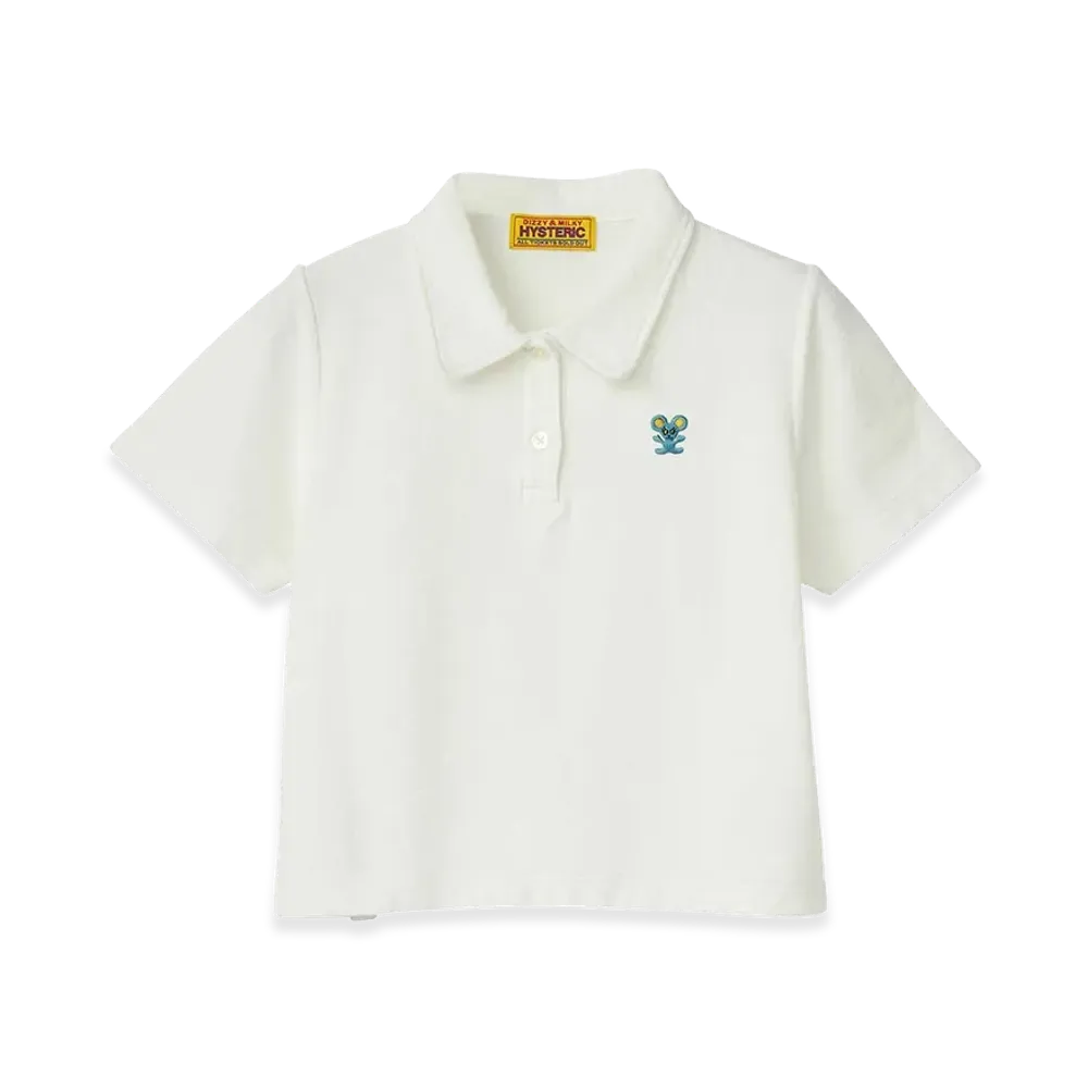 HYSTERIC GLAMOUR Women's HYS Mouse Embroidered Polo Shirt "White"