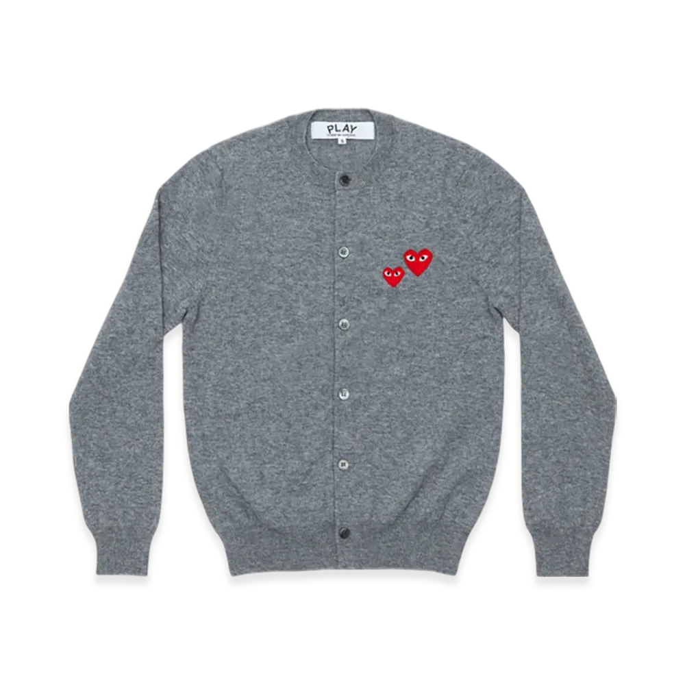 PLAY COMME des GARCONS Round Neck Cardigan With Double Red Emblem "Top Light Gray"