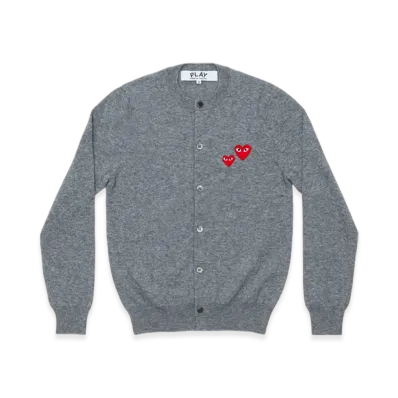 PLAY COMME des GARCONS Round Neck Cardigan With Double Red Emblem "Top Light Gray"