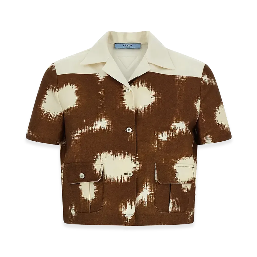 PRADA Women's Canvas Short Sleeve Shirt "Brown"