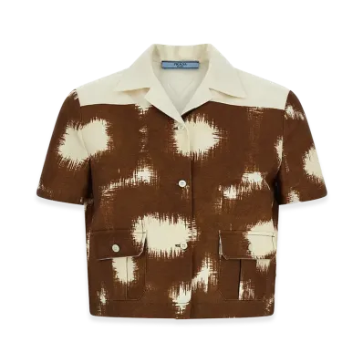 PRADA Women's Canvas Short Sleeve Shirt "Brown"