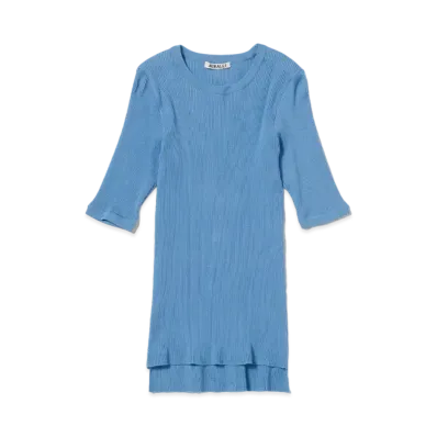 AURALEE GIZA High Gauge Rib Knit Tee "Light Blue"