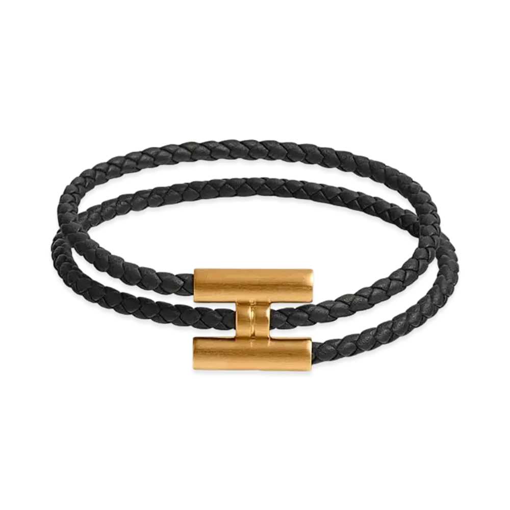 Hermes Tournis Tresse Bracelet Swift "Noir/Brushed Gold"