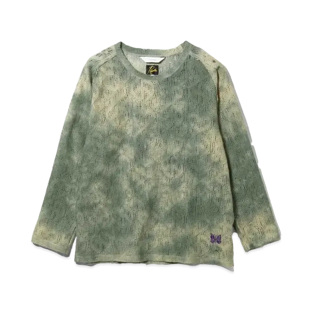 Needles x Sasquatchfabrix. L/S U Neck Tee Uneven Dye "Green"