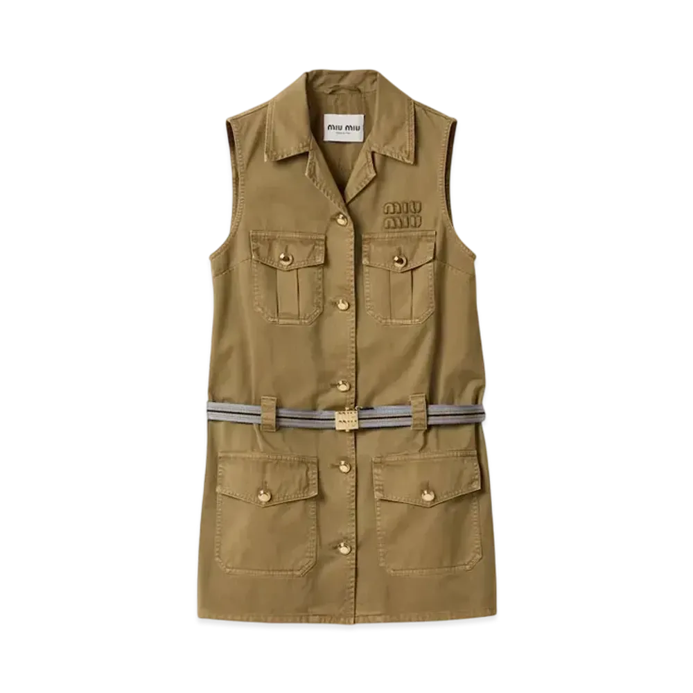 MIUMIU Women's Garment-Dyed Cotton Satin Dress "Olive"