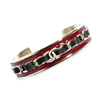 CHANEL Cuff Metal, Calfskin & Resin "Gold/Black/Burgundy"