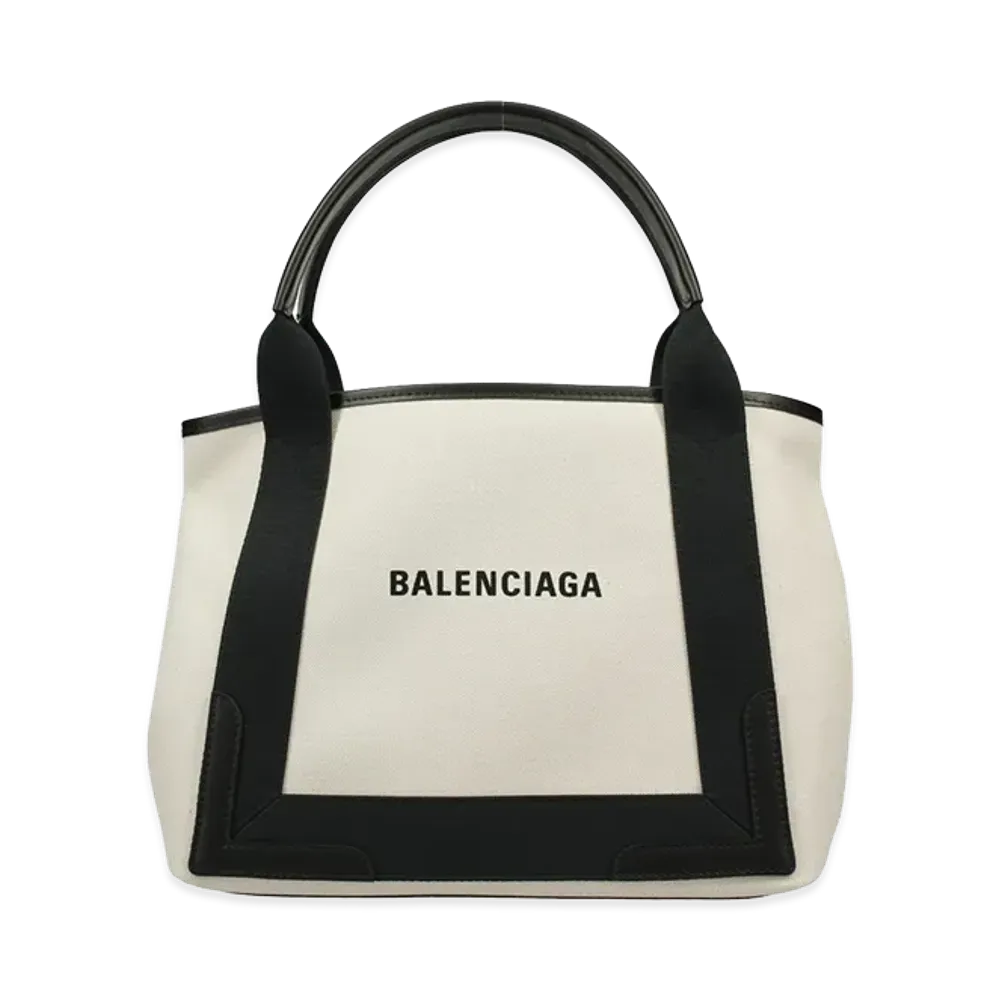 BALENCIAGA Women's Tote Bag Navy Cabas S "Natural/Black"