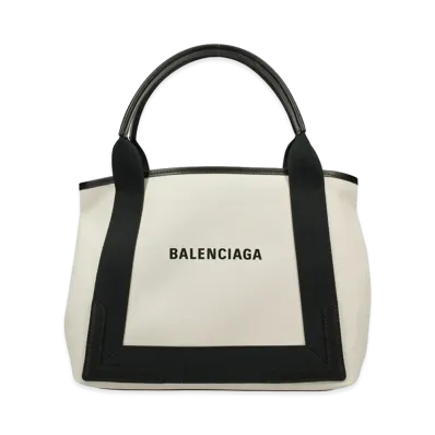 BALENCIAGA Women's Tote Bag Navy Cabas S "Natural/Black"