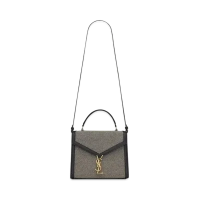 Saint Laurent Cassandra Medium Top Handle In Braided Tweed "Black"