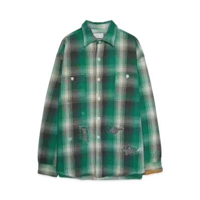 BOW WOW HEAVY WEIGHT FLANNEL SHIRTS AGING "GREEN x WHITE AGING"