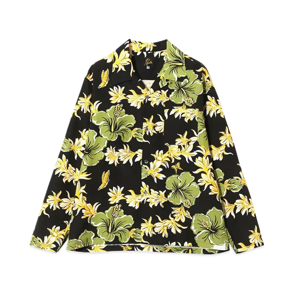 NEEDLES Open Collar Shirt - C/R Printed Flower & Papillon "Black"