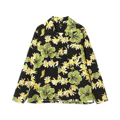 NEEDLES Open Collar Shirt - C/R Printed Flower & Papillon "Black"