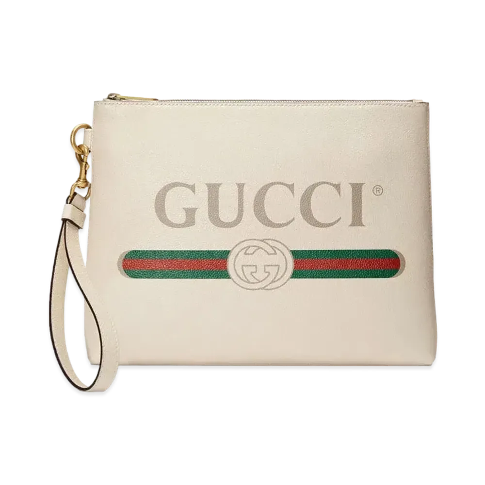 GUCCI Vintage Logo Print Clutch Bag "White"