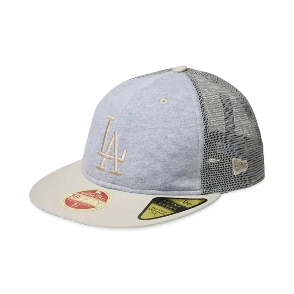 NEW ERA RC 59Fifty Flat Visor Trucker MLB Heritage Collection Los Angeles Dodgers Cooperstown "Gray/Stone"