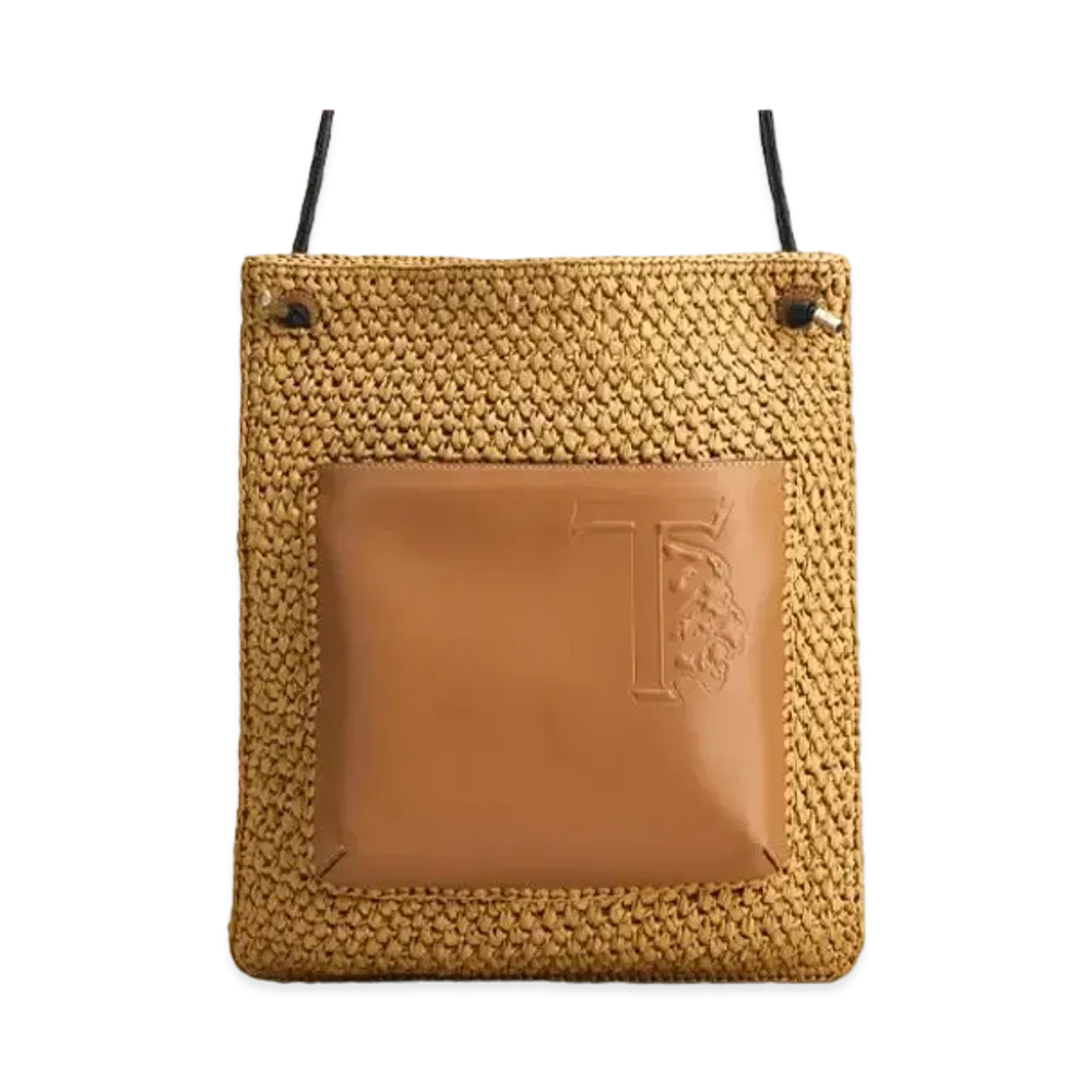 TOD'S Raffia & Leather Crossbody Medium "Beige/Brown"