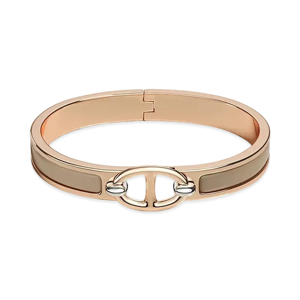 Hermes Mini Clic Chaine D'ancre Bracelet "Marron Glace/Pink Gold"