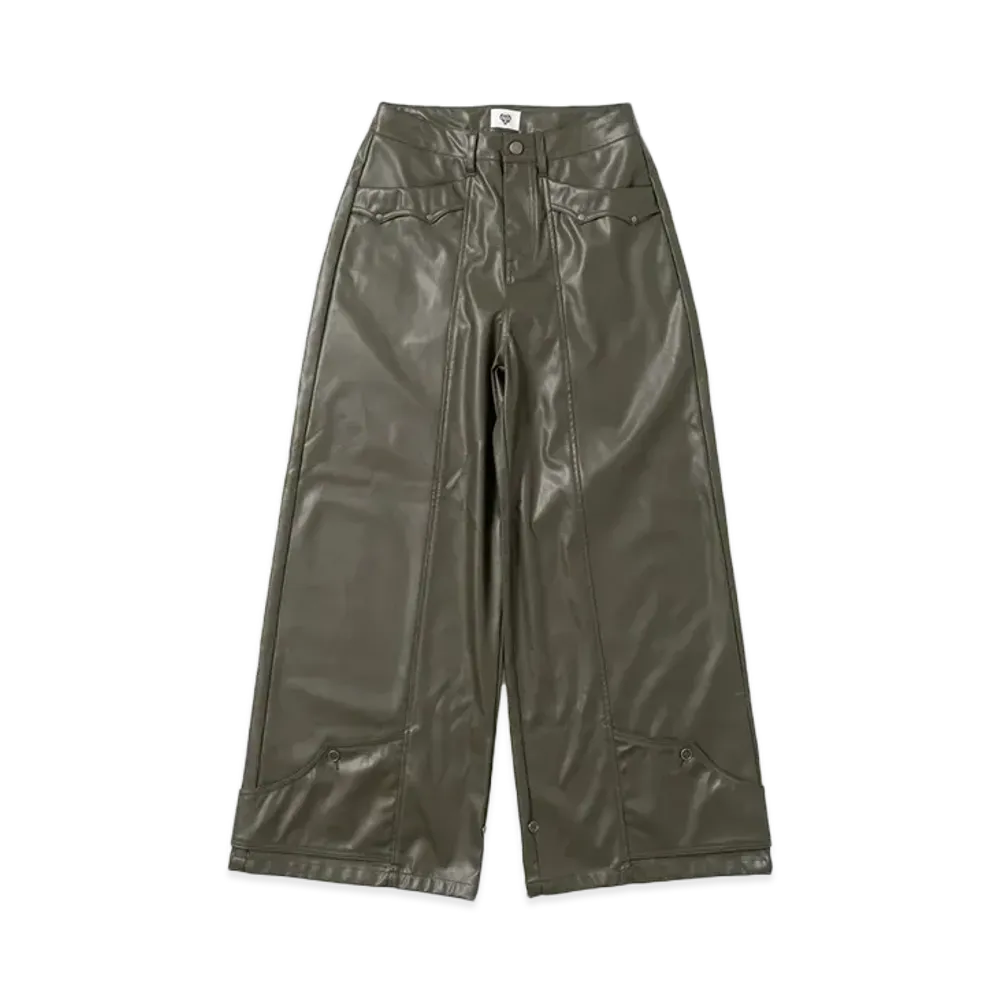 HTH flap leather pants "KHAKI"