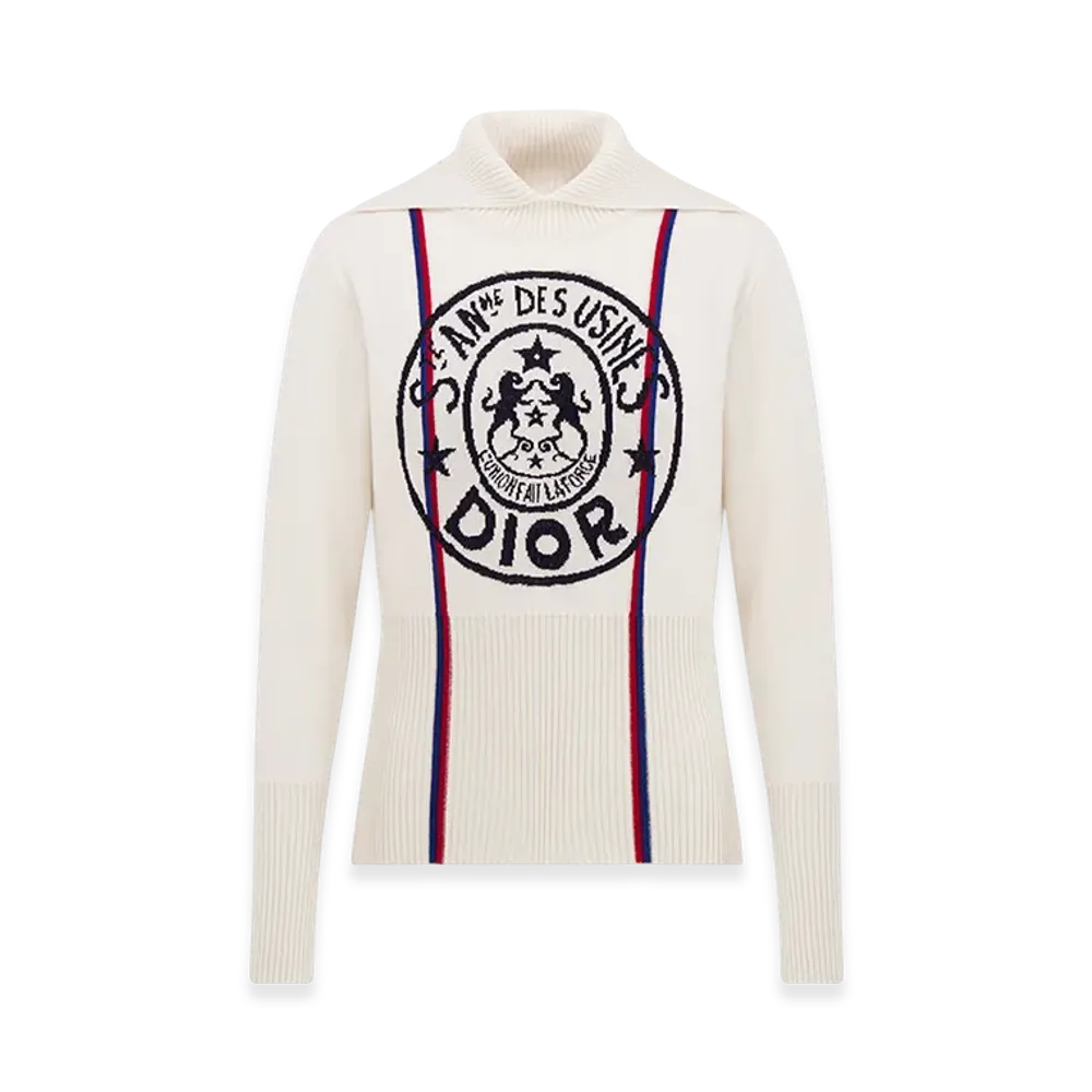 Dior Women's Dioralps Stand-Collar Sweater Technical Cashmere Knit L'union Fait La Force Motif "White/Black"