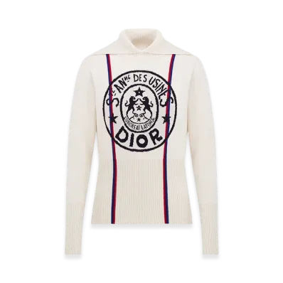 Dior Women's Dioralps Stand-Collar Sweater Technical Cashmere Knit L'union Fait La Force Motif "White/Black"