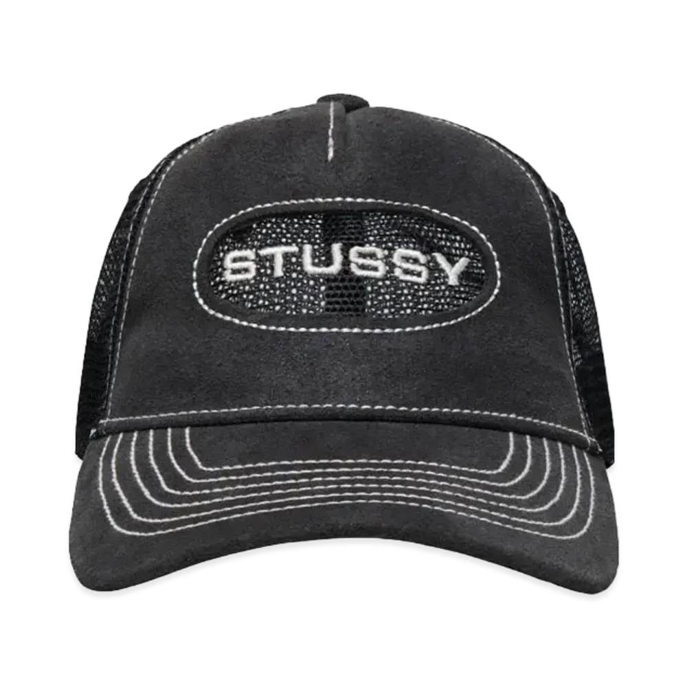 Stussy Low Pro Trucker Cut-Out Leather Snapback "Black"