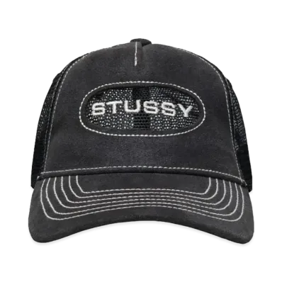 Stussy Low Pro Trucker Cut-Out Leather Snapback "Black"
