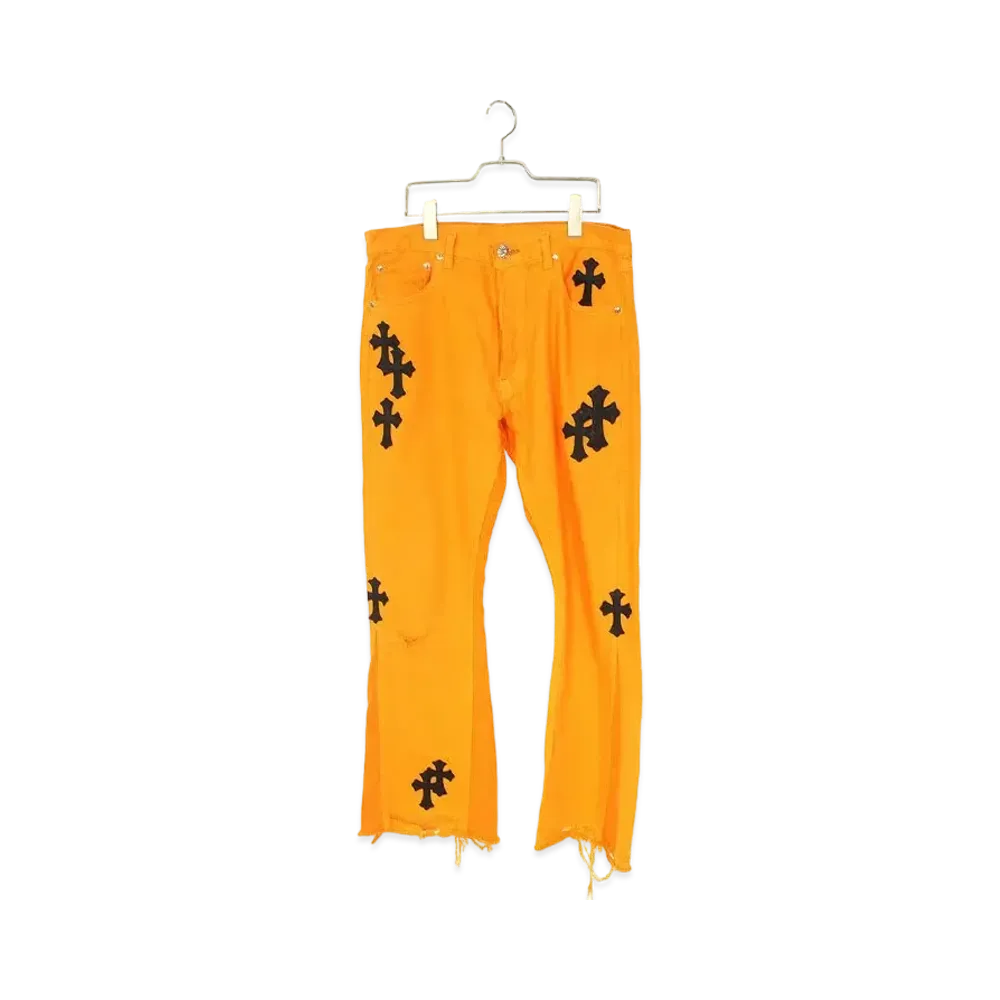 Chrome Hearts x Off-White x Gallery Department Cross Patch Denim Pants "Orange/Black"