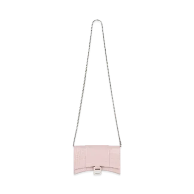 BALENCIAGA Hourglass Wallet With Chain Crocodile Embossed "Pink"