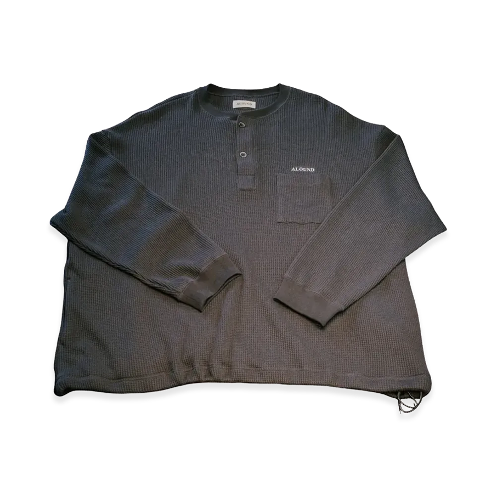 ALOUND Drawstring Waffle Henley "Charcoal"