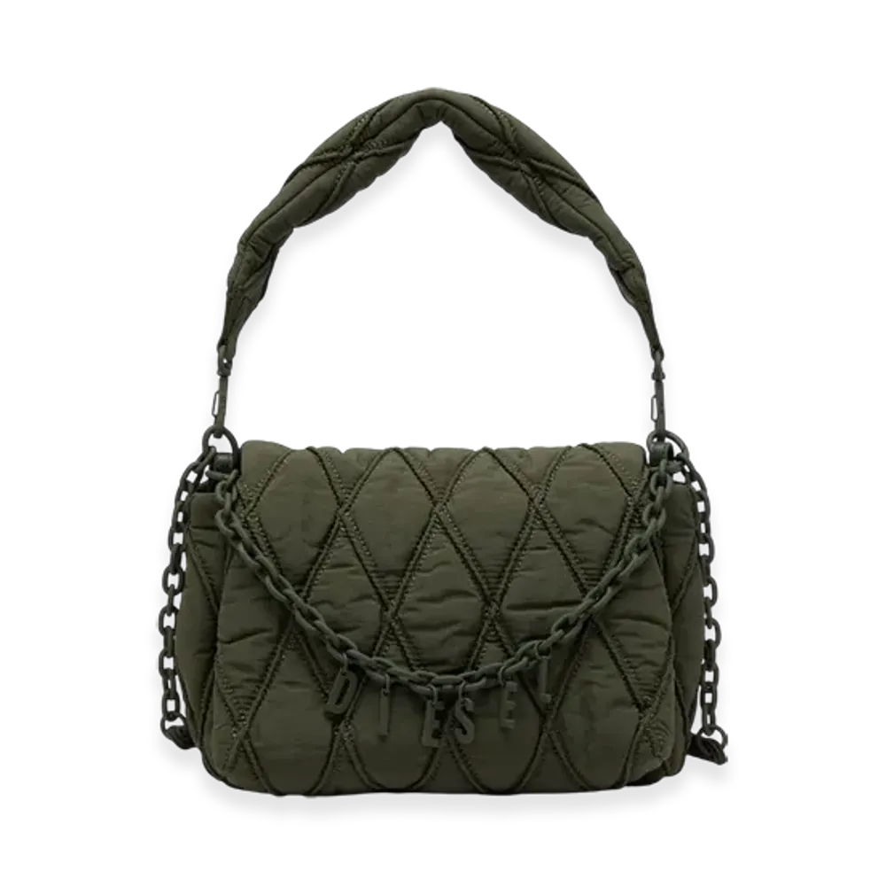 Diesel Charm-D Shoulder M Charm-D M-Shoulder Bag In Quilted Nylon "Dark Green"