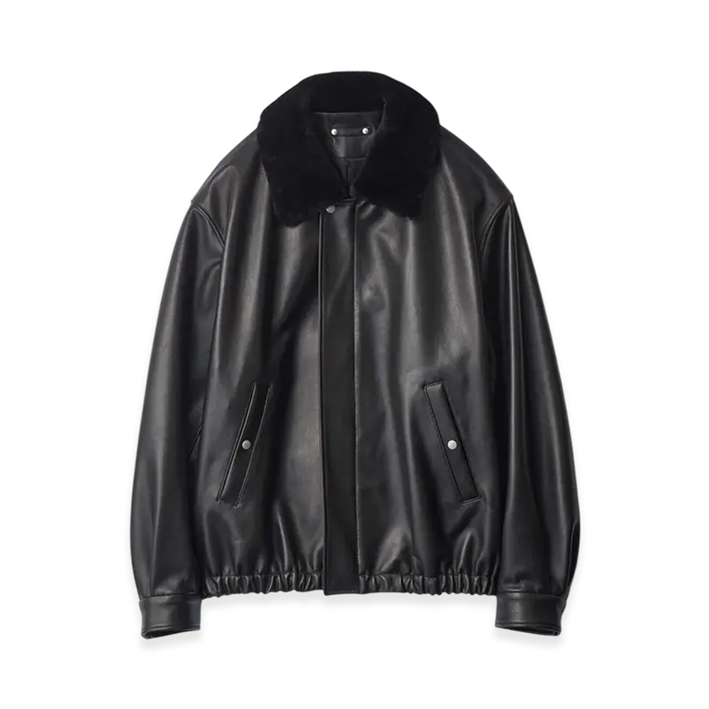 ssstein Mouton Collar Sheep Leather Zip Jacket "Black"
