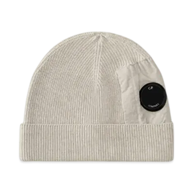 C.P. Company Extrafine Merino Wool Lens Beanie "Moon Melange Grey"