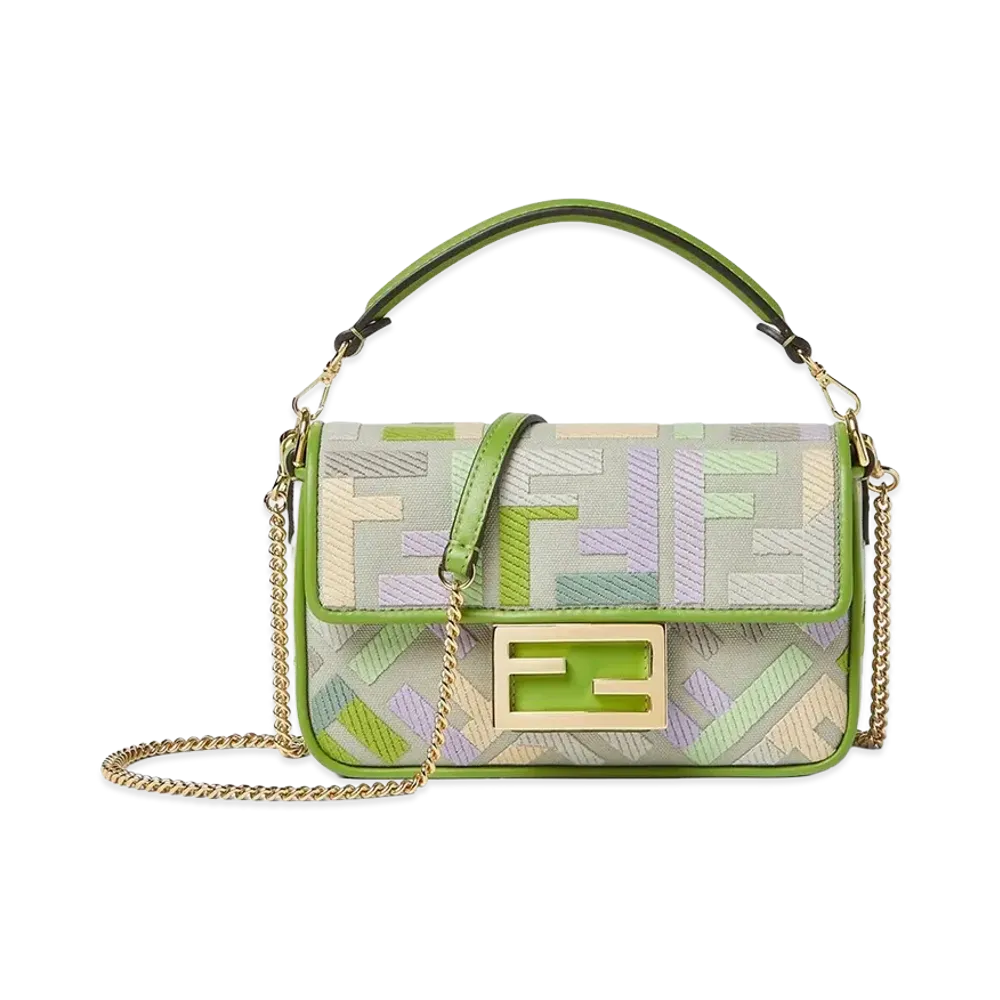 FENDI Women's Mini Baguette Canvas Ricamo Handbag "Multicolor"