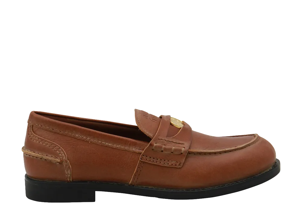 MIU MIU Women's Leather Loafers "Brown"