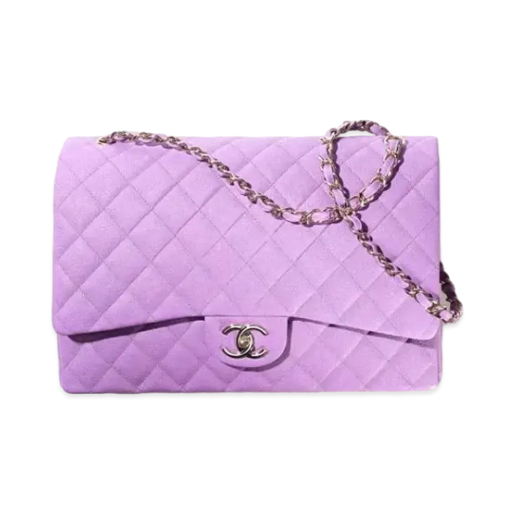 CHANEL Classic Maxi Hand Bag Grain Shiny Calfskin "Purple"