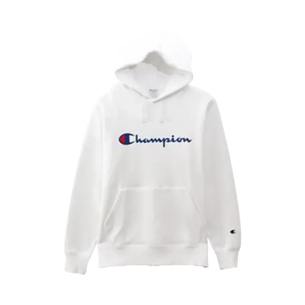 Champion Script Logo Print Hooded Sweatshirt "White"