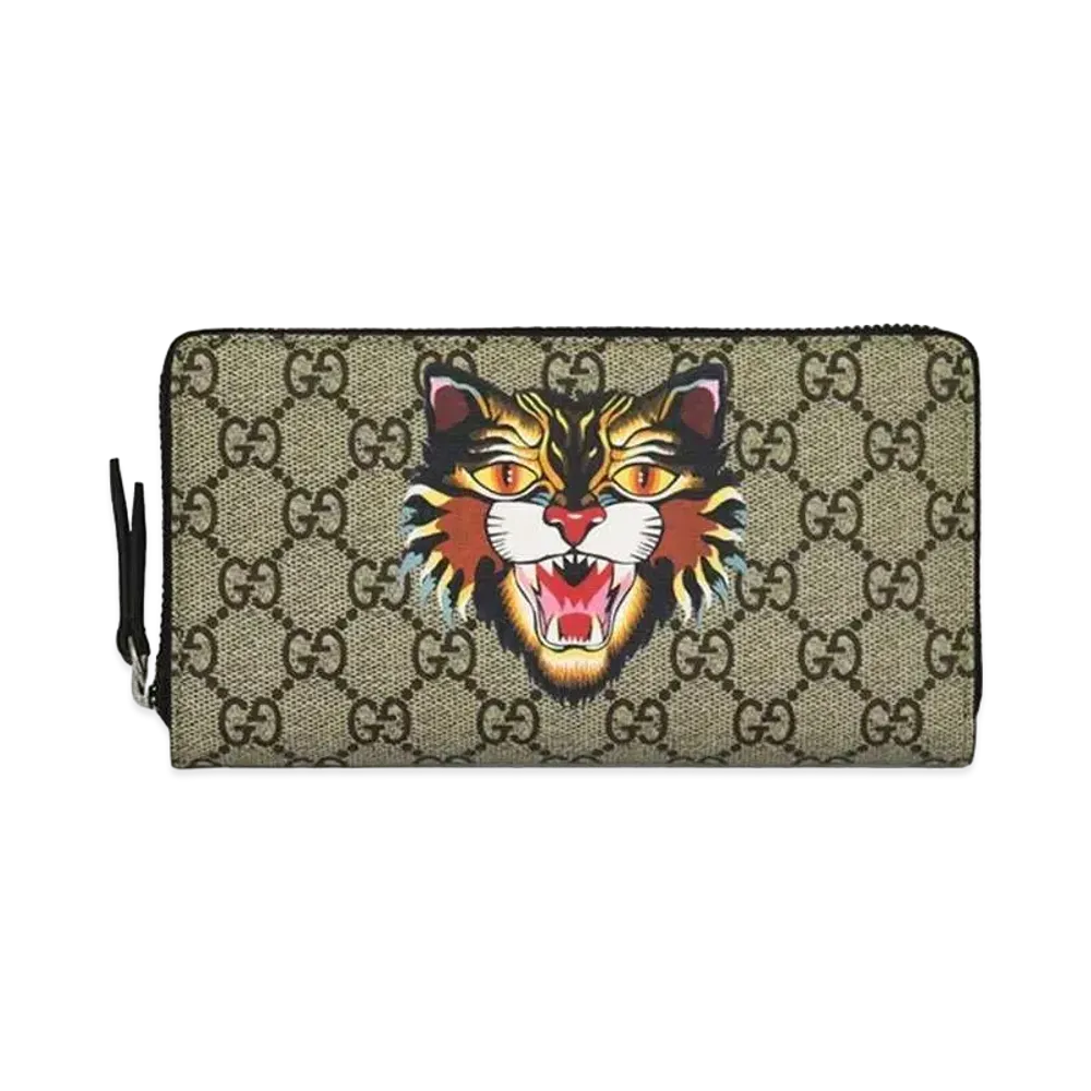 GUCCI GG Supreme Zip Round Wallet Angry Cat