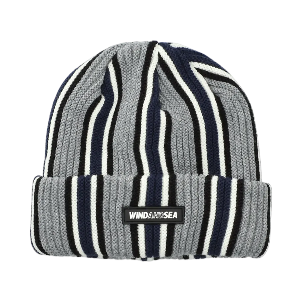 WIND AND SEA Stripe Knit Cap "Gray_Navy"