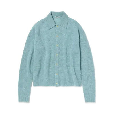 AURALEE SHETLAND WOOL CASHMERE KNIT CARDIGAN "Blue Green"