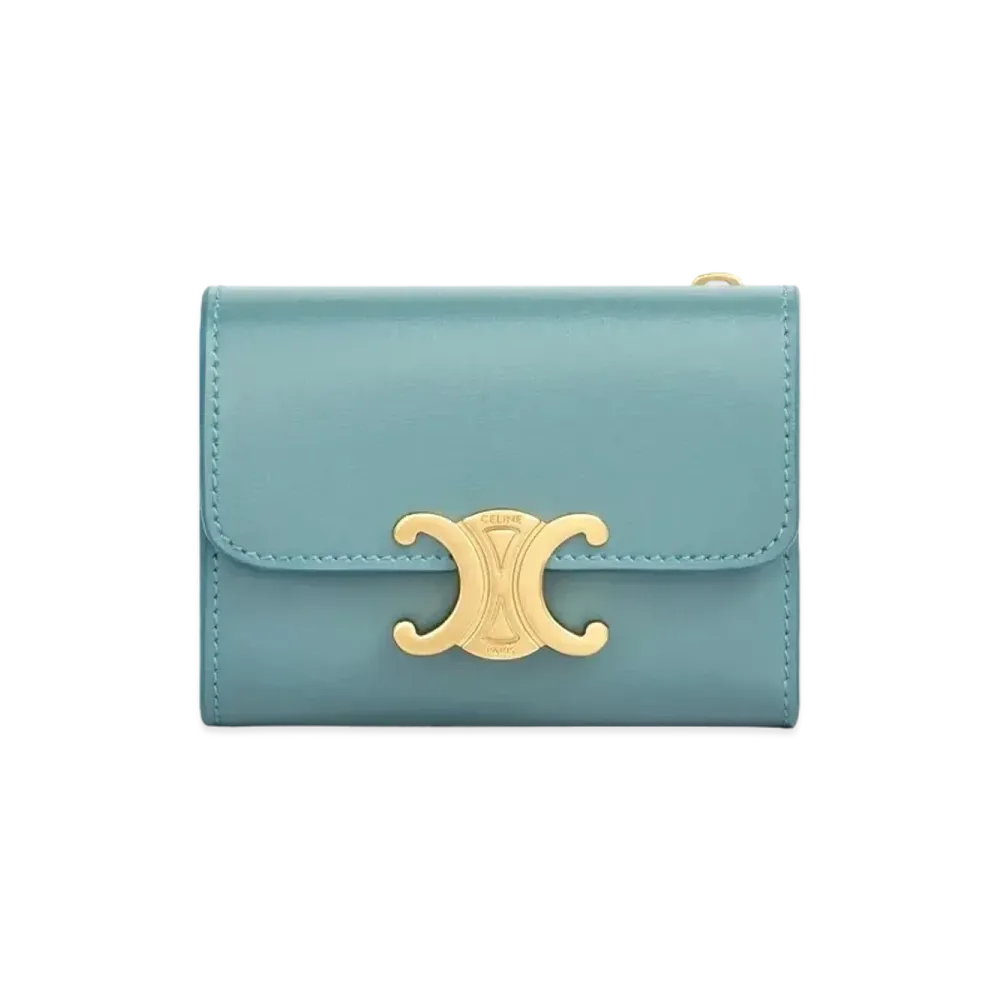 CELINE COMPACT WALLET WITH COIN in Shiny calfskin "Greensmok"