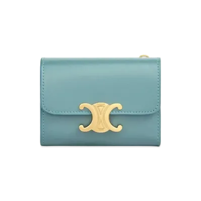 CELINE COMPACT WALLET WITH COIN in Shiny calfskin "Greensmok"