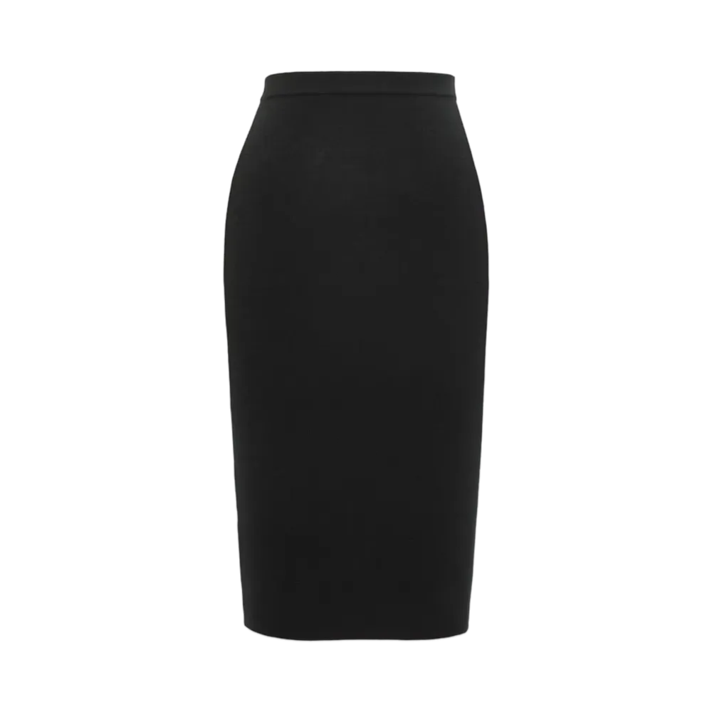 Saint Laurent Women's Pencil Skirt in Ribbed Wool "Black"