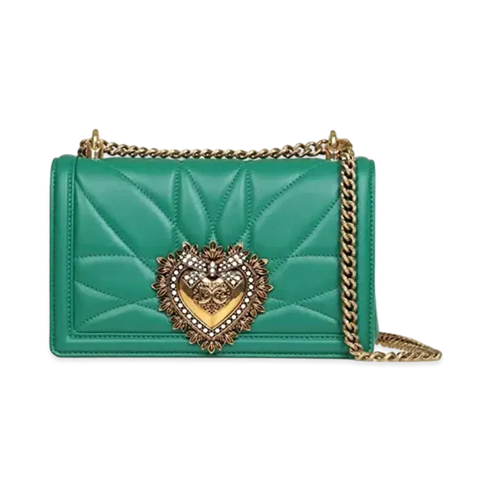 Dolce&Gabbana Devotion Bag Medium Size Matrasse Nappa Leather "Green"