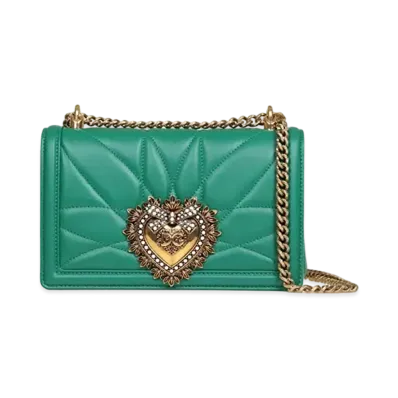 Dolce&Gabbana Devotion Bag Medium Size Matrasse Nappa Leather "Green"