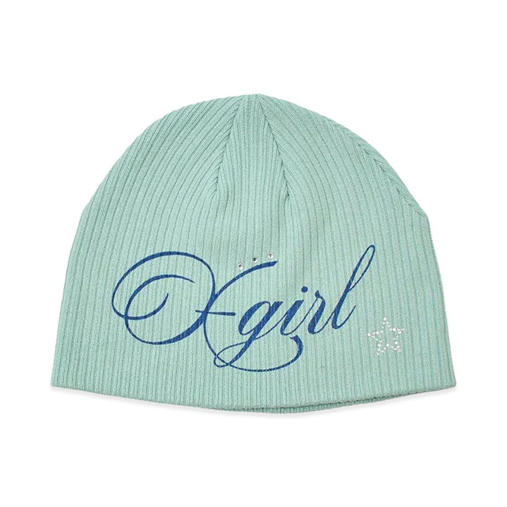 X-Girl Women's Spray Logo And Studded Beanie "Light Blue"