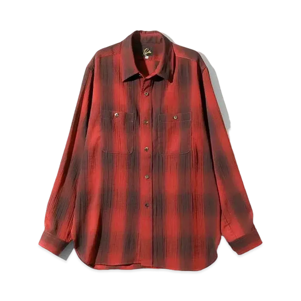 Needles Work Shirt - Poly Crepe Ombre Plaid "Red"