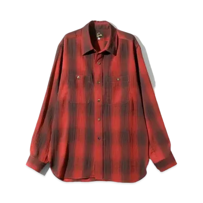 Needles Work Shirt - Poly Crepe Ombre Plaid "Red"