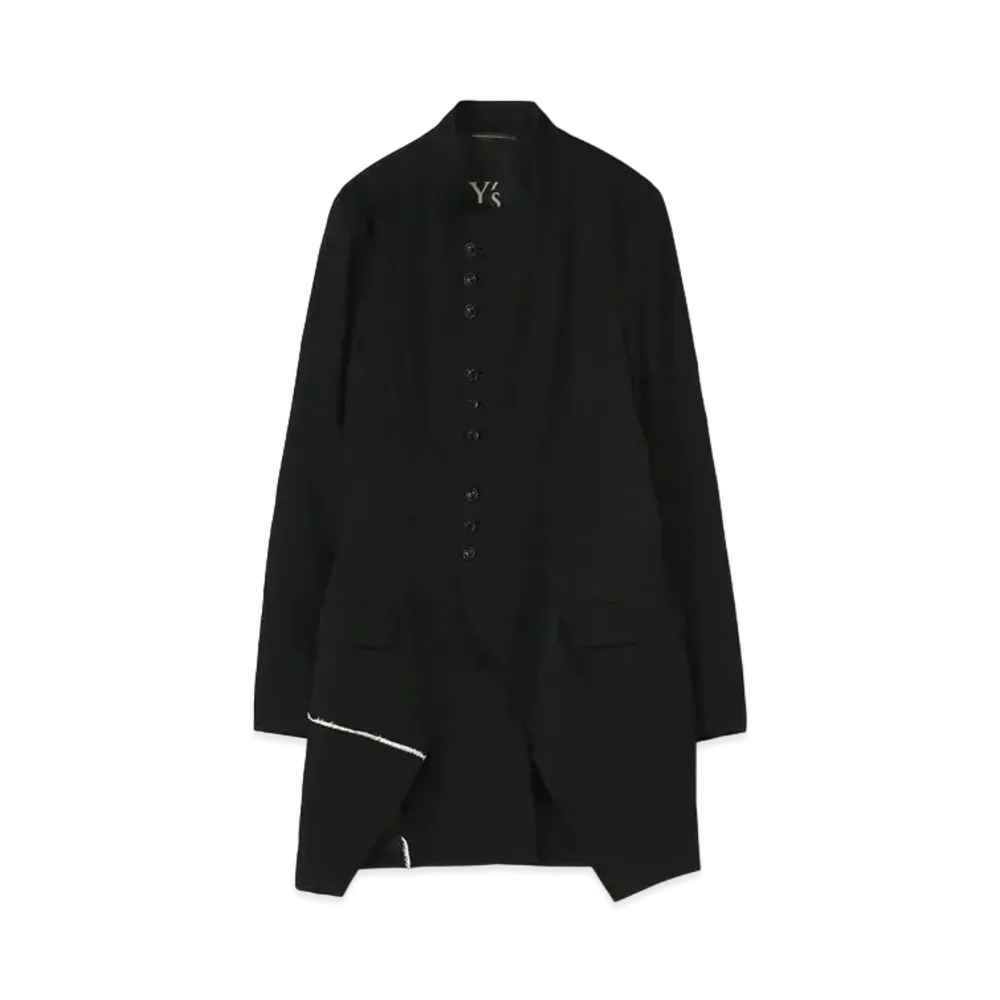 Yohji Yamamoto Y's WOOL GABARDINE U-STAND COLLAR LONG JACKET "Black"