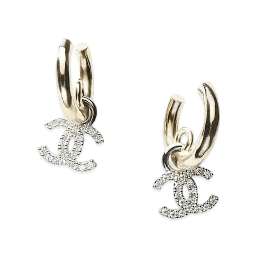 CHANEL Metal Diamantes Crystal Earrings "Gold/Silver"