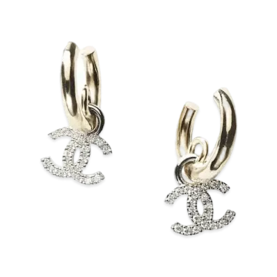 CHANEL Metal Diamantes Crystal Earrings "Gold/Silver"