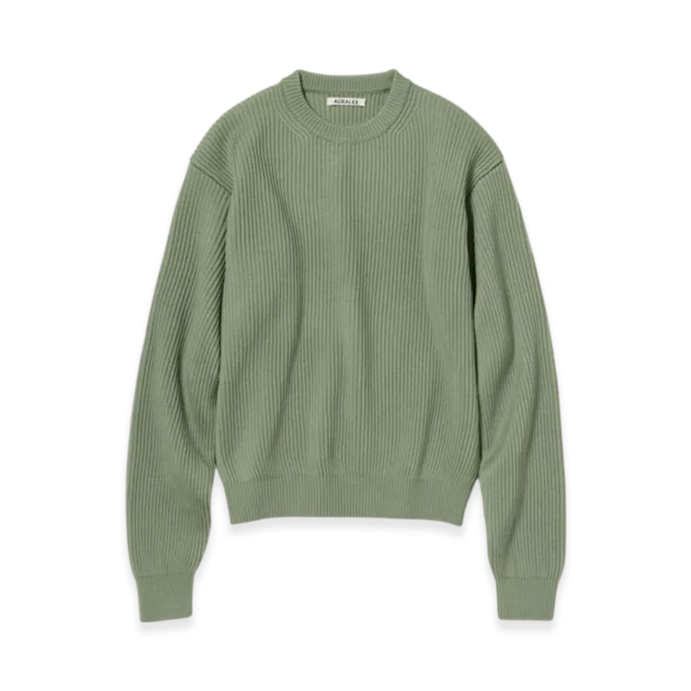 AURALEE Super Fine Wool Soft Rib Knit P/O "Dusty Green"
